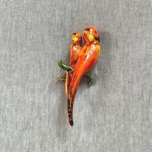 Signed Original by Robert Orange Baby and Mom Parrot Duo Bird Brooch